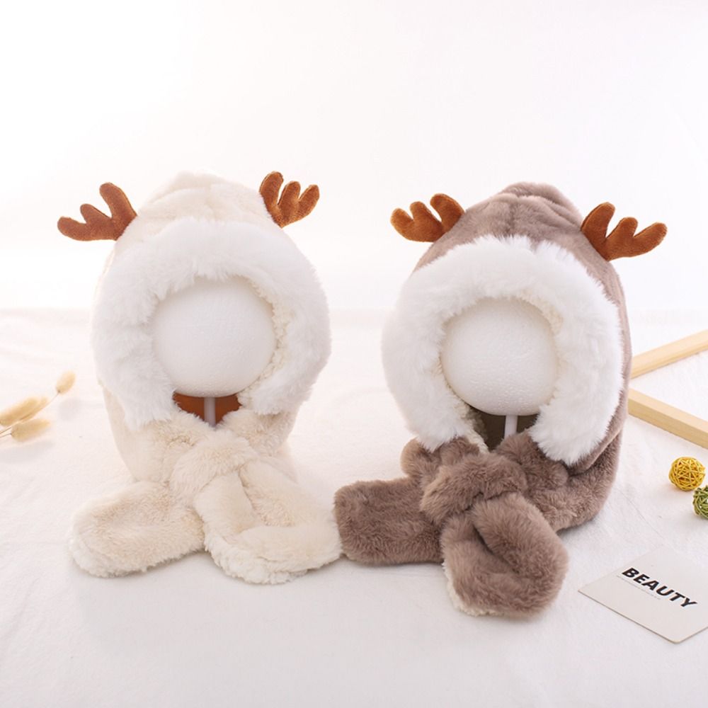 Cute Cartoon Baby Hat With Scarf Warm Xmas Antlers/Yellow Duck Ear Protect Cap Baby Plush Earflap Hood Plush Cap Autumn Winter