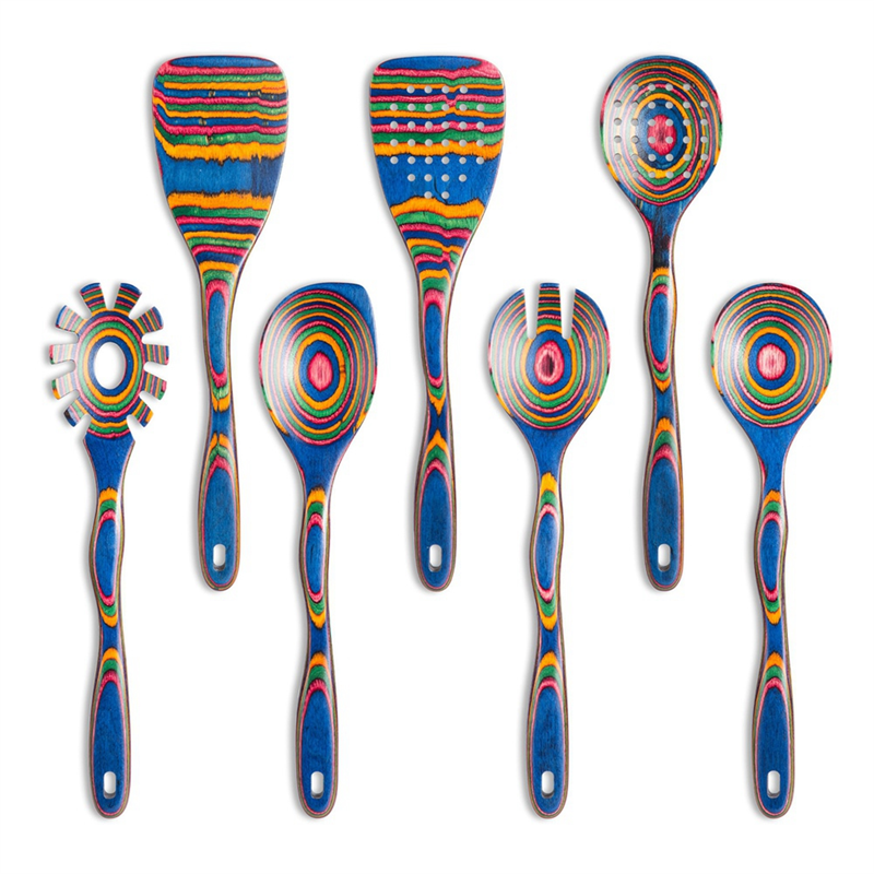 ARELENE Seven-Piece Wooden Kitchenware Soup Spoon Set Wooden Cooking Supplies Non-Stick Large Colorful Spatula Kitchen Tools
