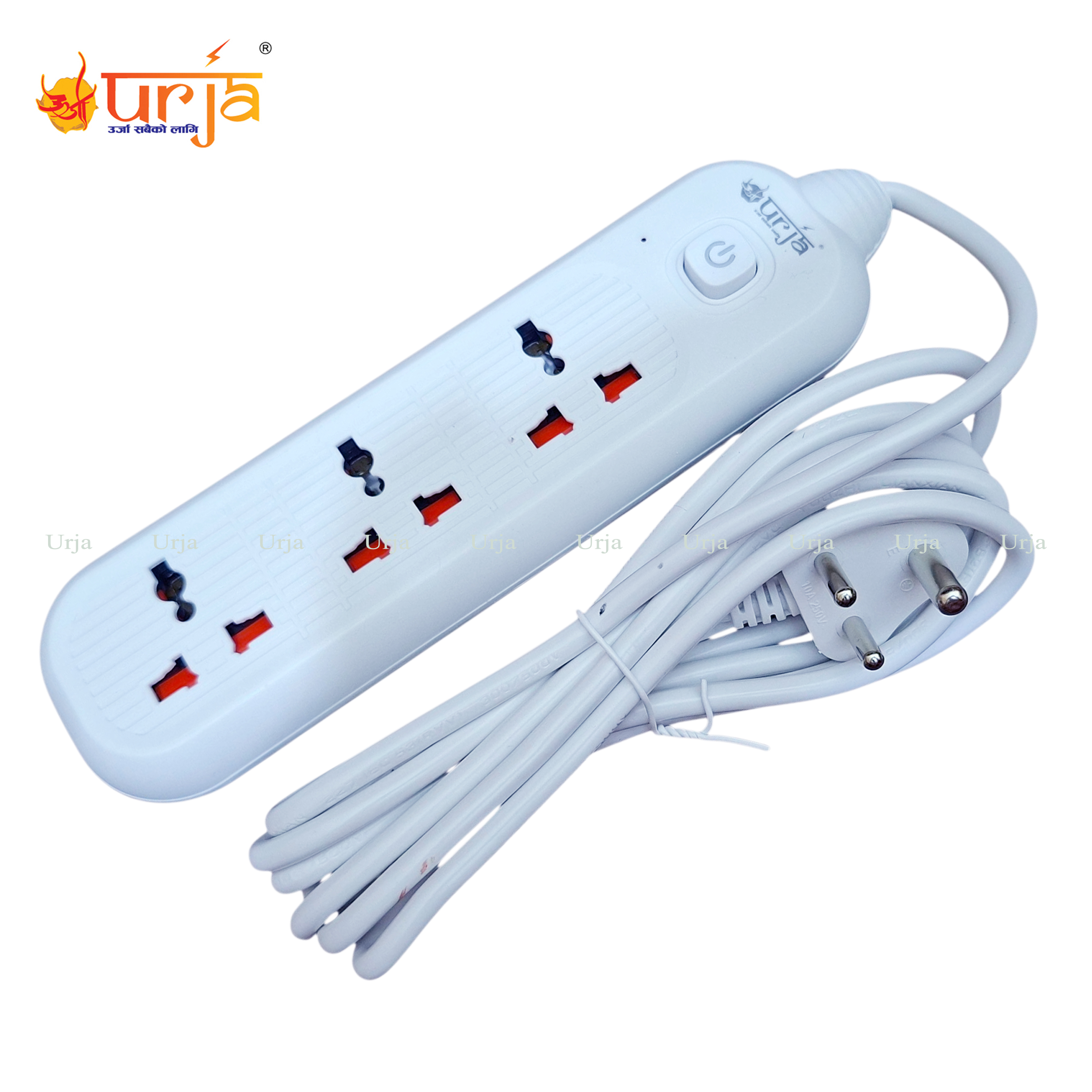 Urja 3 Socket Multiplug Extension Cord - 2000W Heavy Duty Power Strip with Master Switch & LED Indicator - Universal Sockets for Home & Office
