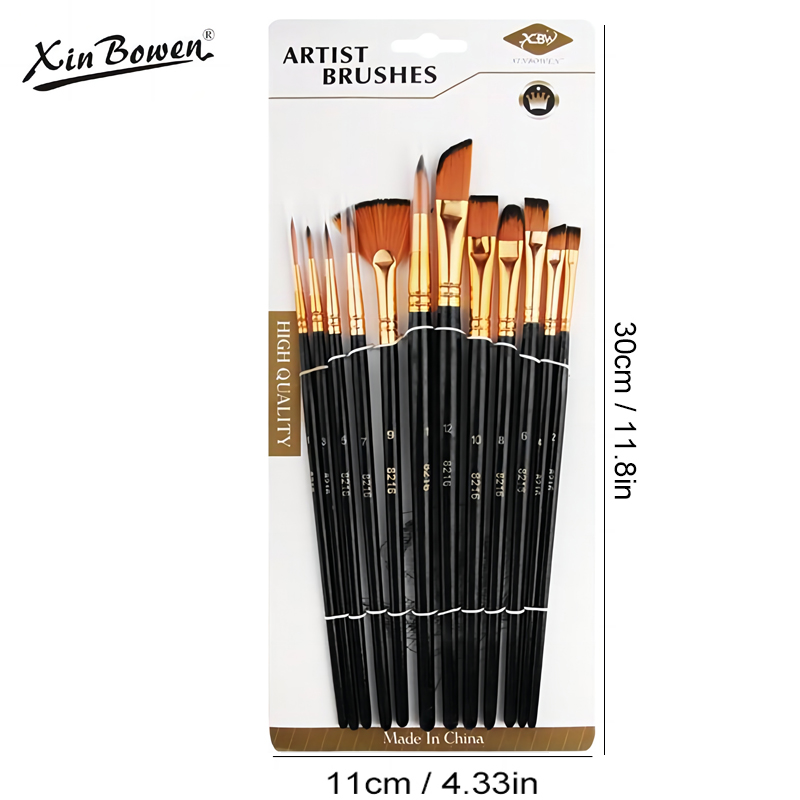 12 PCS Nylon Bristle Brush Set Nylon Flat Brushes Watercolor Brushes Oil Paint Artists Amateur Acrylic Painting Bles Online DZ-37A-06