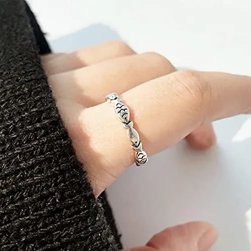 1 Piece Ladies Sterling Open Ring, Small Fish Shape, Simple and Sweet, Cute Girl Party Accessories !!/Lucky Finger Ring Stainless Steel