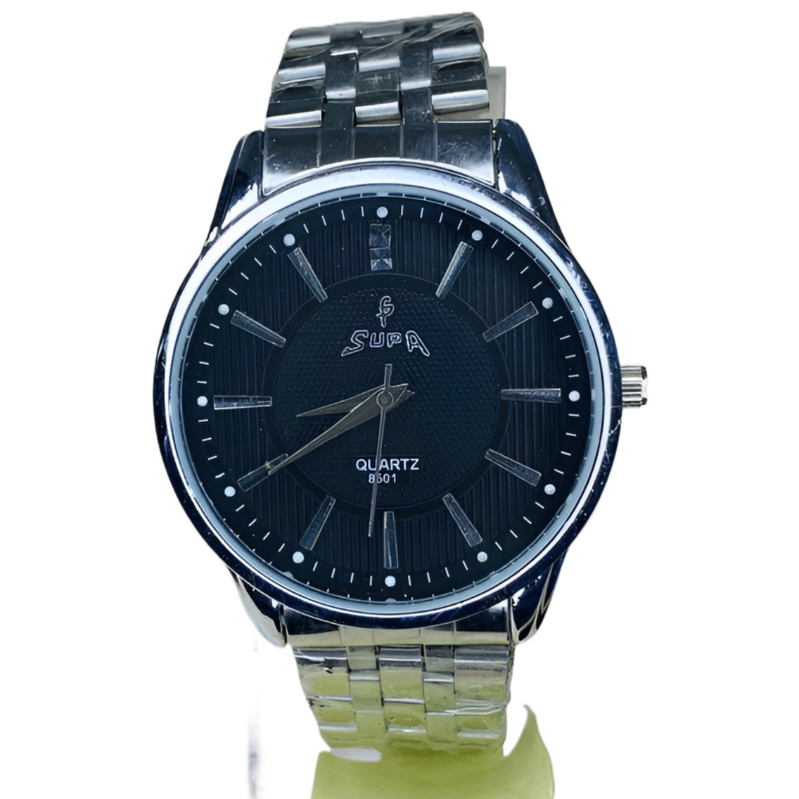 Round Plane Stick Index Black Dial Stainless Steel Silver Chain Fashionable Waterproof Wrist Watch For Men - Sold By Time Plaza
