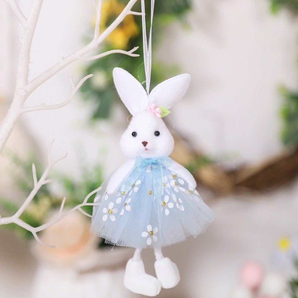 Funny Multi-Color Hanging Rabbit Pendant Yarn Skirt Handmade Easter Bunny Doll Cute Easter Bunny Decorations Party Gifts