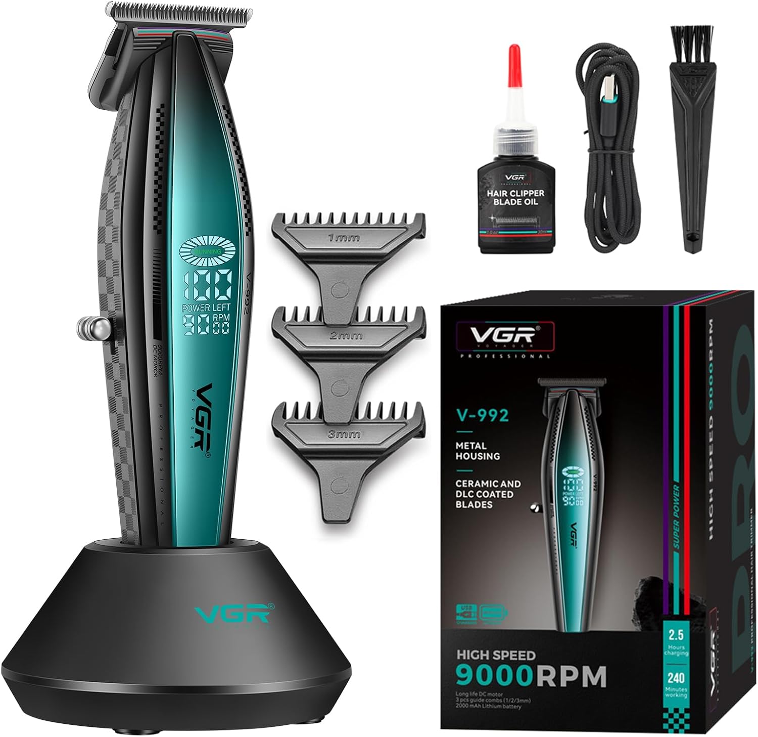 VGR V992 Cordless T-Blade Hair & Beard Trimmer 9000 RPM 240 Min
