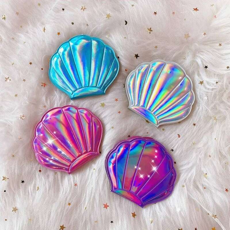 1PC Color Shell Shape 2X Magnifying Double Sided Makeup Mirror Travel Beauty Cosmetic Tool