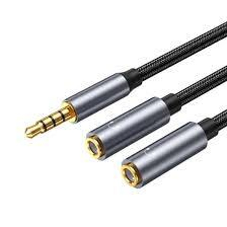 Headphone Mic Splitter for PC, Braided 3.5mm MALE 2 DUAL FEMALE Audio Adapter 2-in-1 Y Separator Aux Dongle Converters Cable Cord Compatible with Headset Microphone Gaming Computer Speaker Laptop