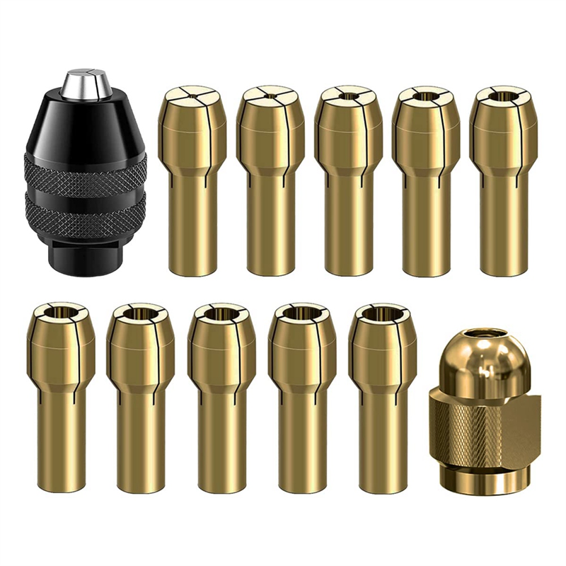 12 Pcs Brass Drill Chuck Collet Set Parts Keyless Chuck 1/32In to 1/8In Replacement 4485 4486 Change Nut
