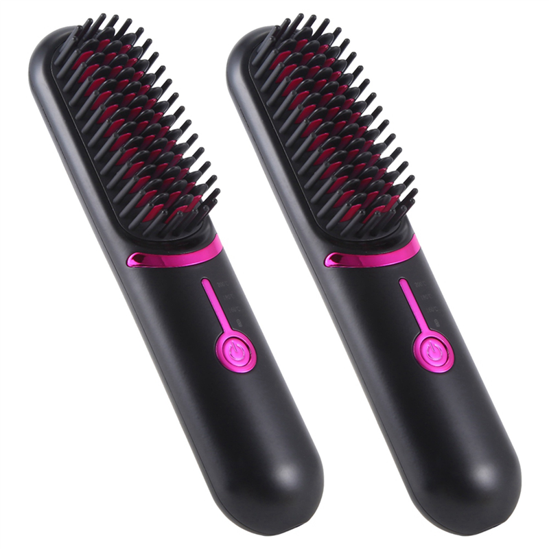 2X Electric Hair Brushes Wireless Hair Straightener Brush for Rechargeable Hair Straightener Cordless Heating Comb