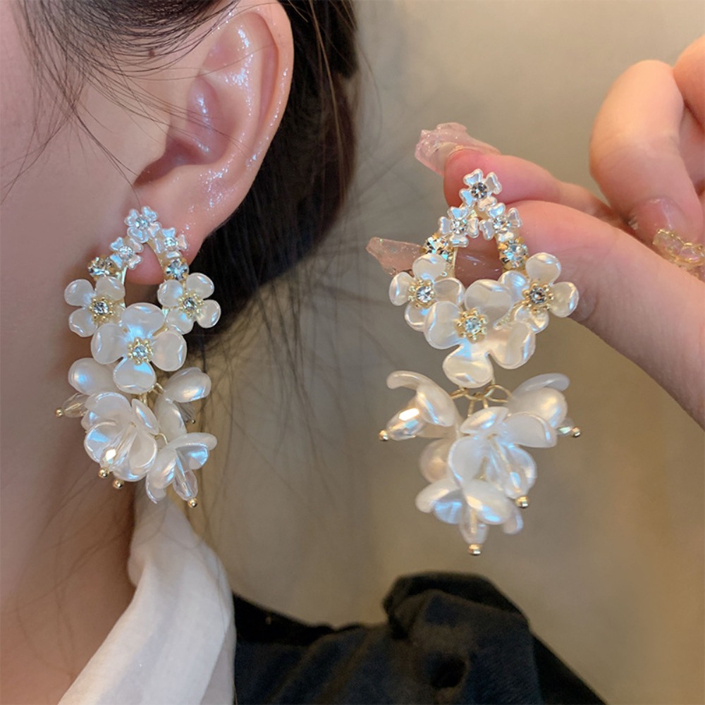 Romantic Sweet Flower Dangle Earrings Beaded Tassel Beach Earrings Elegant Exquisite Petals Stud Earrings Spring Summer
