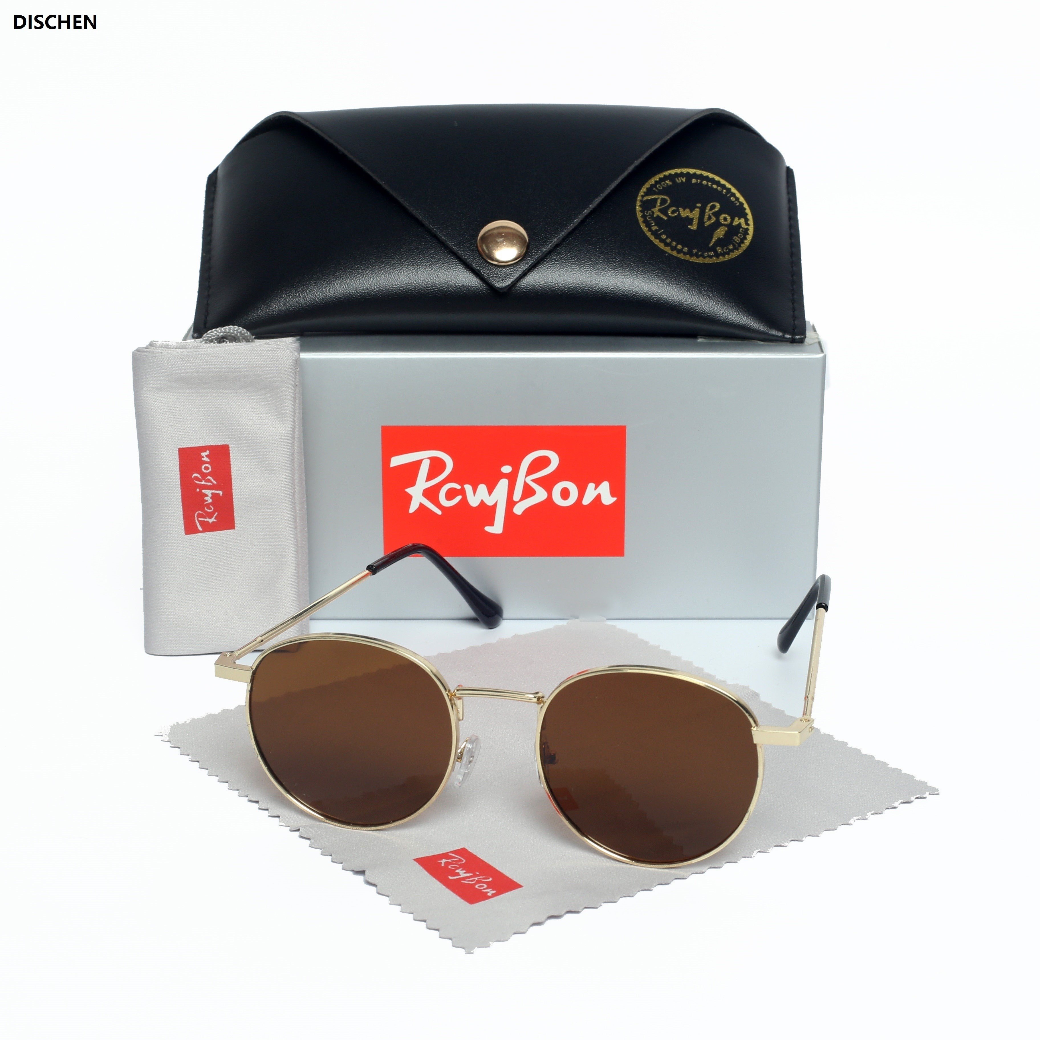 DISCHEN Fashion Unisex Designer Small Oval Sunglasses for Men Classic Retro Polarized Sun Glasses Womens Coin Edge Metal Sunglass 3547