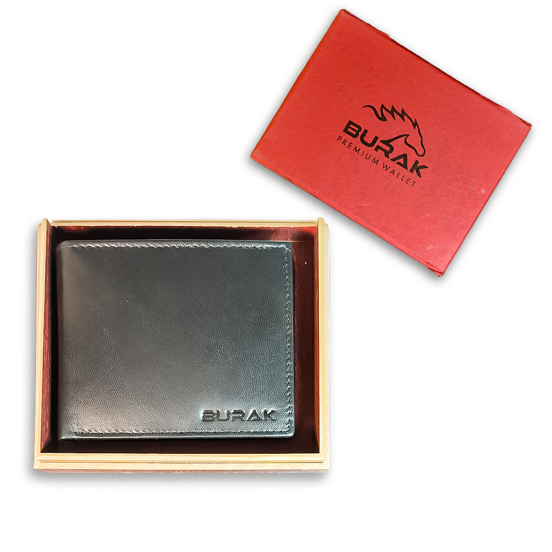 Burak Genuine Leather BiFold Black Wallet 6cc For Men [B1120]