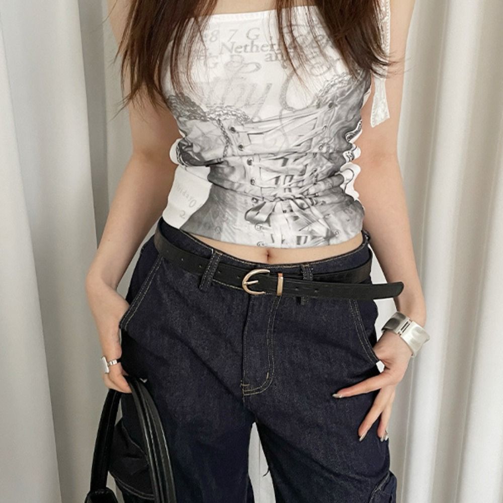 Simple Y2k Waist Belt Red/Black PU Women's Belt Casual Vintage Jeans Pants Belt Daily