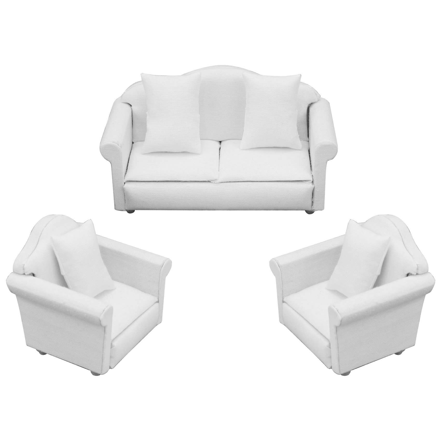 1:12 Mini Sofa Armchair Furniture White Wooden Three Sets