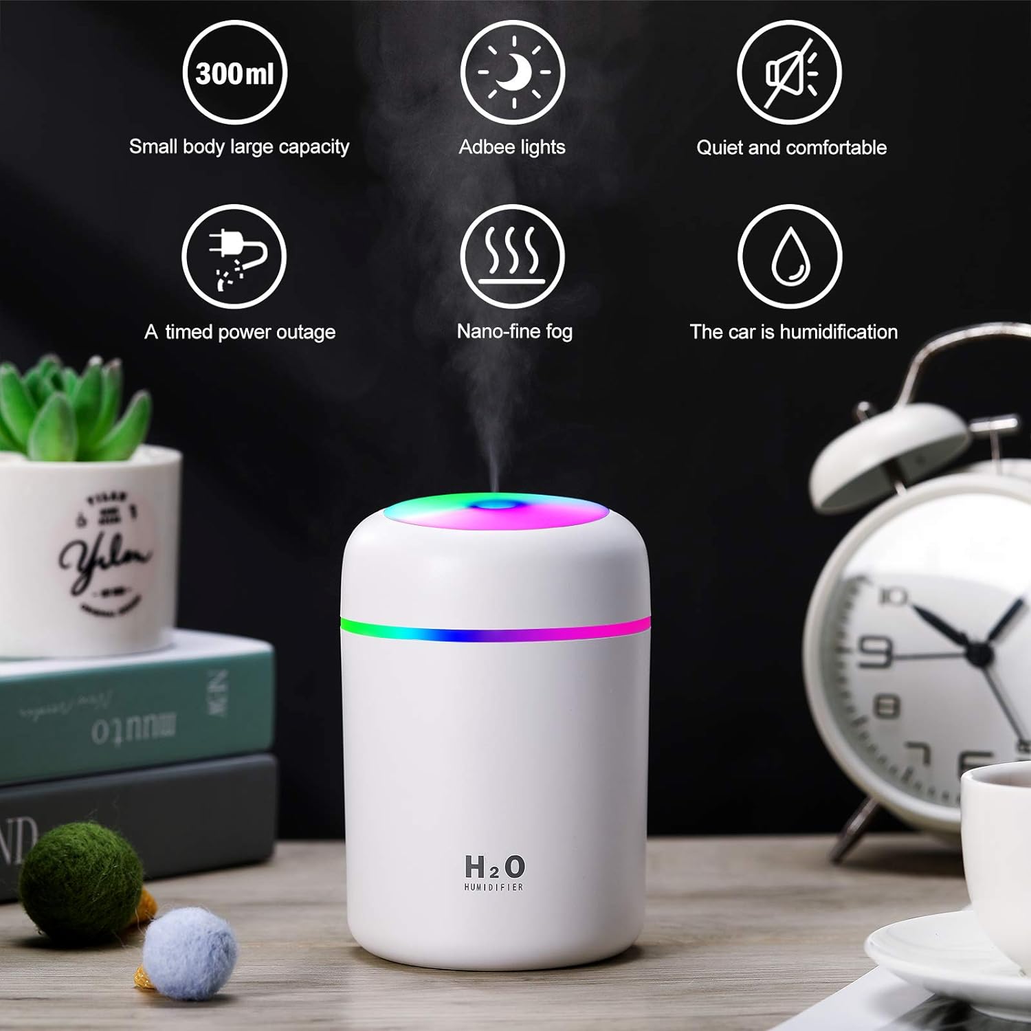 Mini Humidifier - USB Desktop Humidifier for Bedroom, Office, Car, etc. | Auto Shut-off, 2 Mist Modes, Super Quiet