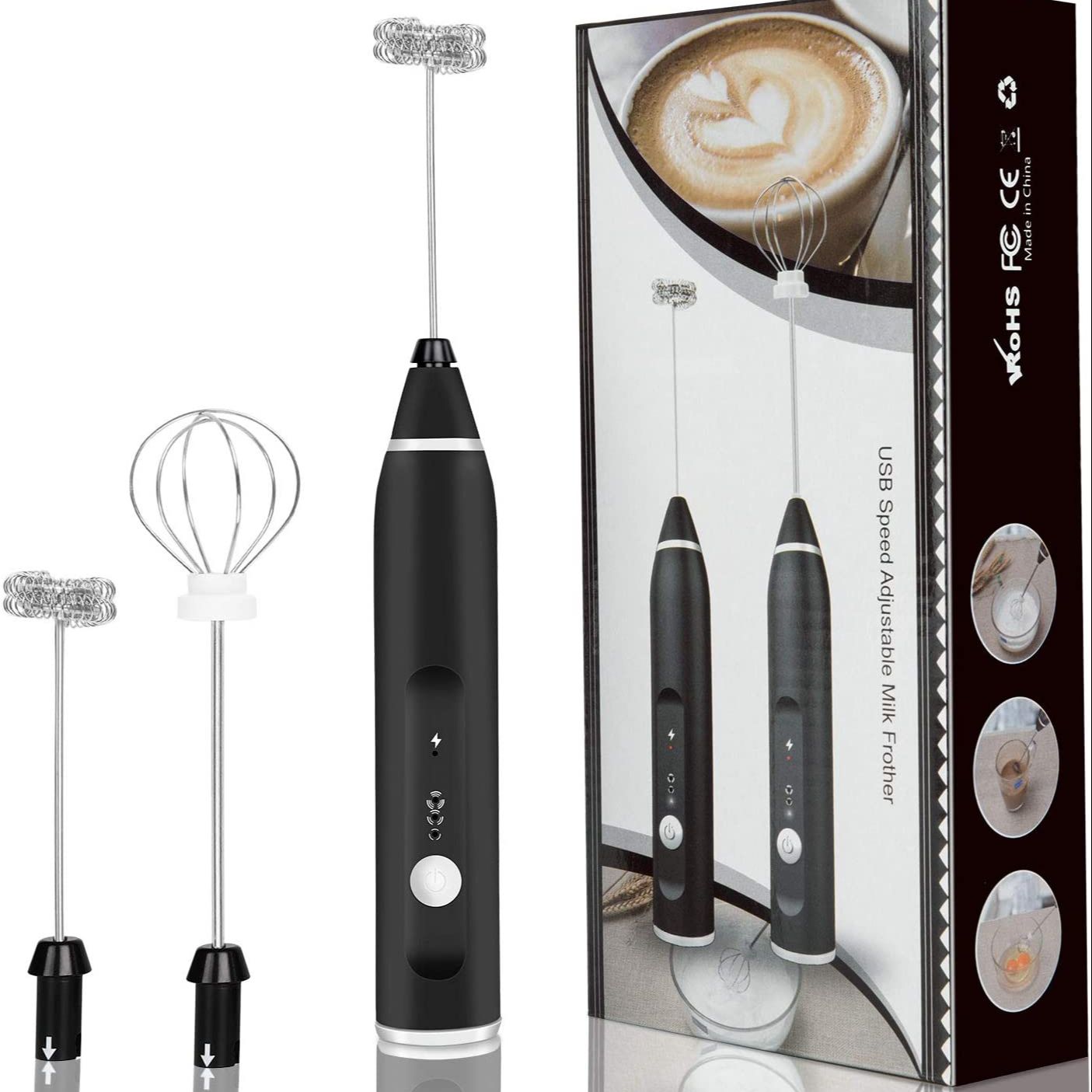 Milk Frother Handheld Usb Charging Adjustable Speeds Milk Frother Electric With 2 Stainless Whisks Egg Beater Mini Blender Drink Mixer