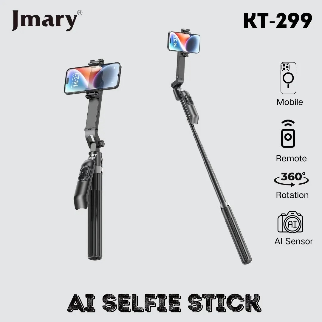 JMARY KT299 Smart Rotation Selfie Stick & Tripod With AI Face Sensor (Up to 1.8 m, 360° Horizontal)