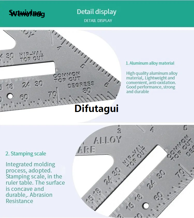 Difutagui Wenefang Sutuiying 7 |Aluminum Alloy Triangle Ruler Precise Thickened Angle Sales promotion Ruler Luxury Aluminum Alloy Woodworking Measurement Triangle Ruler 2024 NEW
