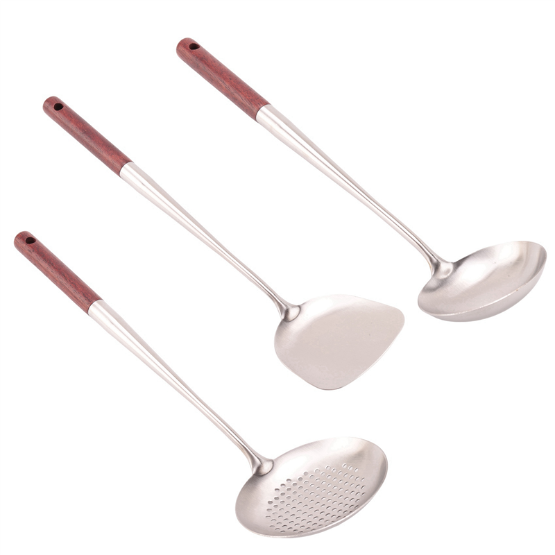 fasdaga 3X Wok Spatula and Ladle,Skimmer Ladle Tool Set, 17Inches Spatula for Wok, 304 Stainless Steel Wok Spatula