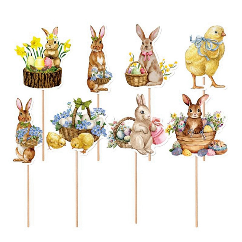 8Pcs Cute Chick Egg Style Cupcake Topper Easter Festival Birthday Baby Shower Decorations Set Kit Easy to Use