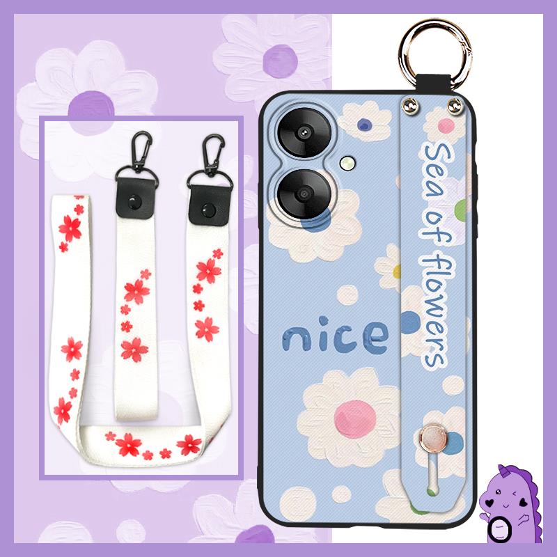 Oil Painting Phone Holder Phone Case For Redmi 13C 5G/13R 5G Lanyard Shockproof flower Anti-knock Silicone Back Cover