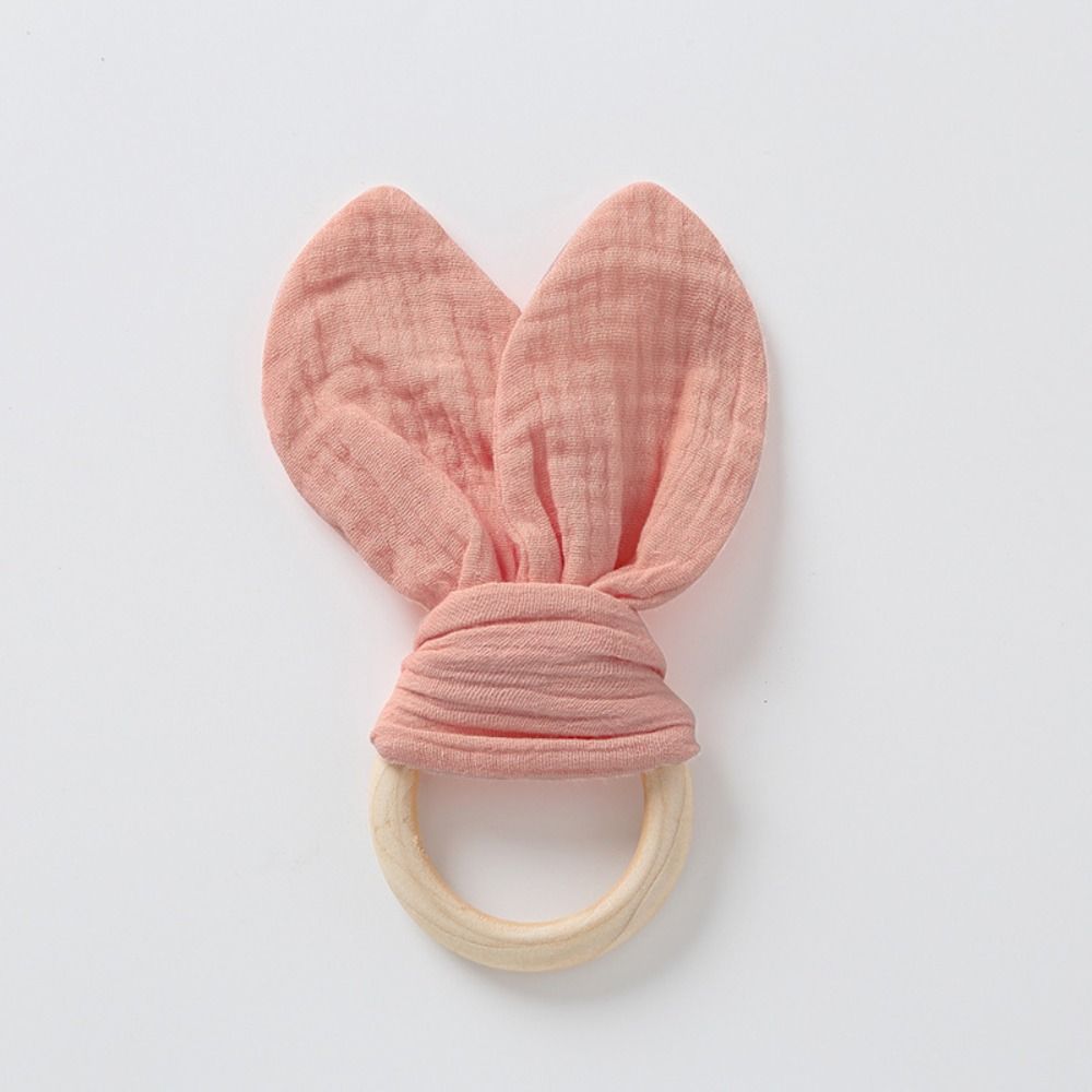 Cute Soft Baby Wooden Hand Grasp Toy Natural Wooden Rabbit Ears Newborn Teething Ring Bracelet Rattle Sensory Toy Chewing Appease Toy Infant