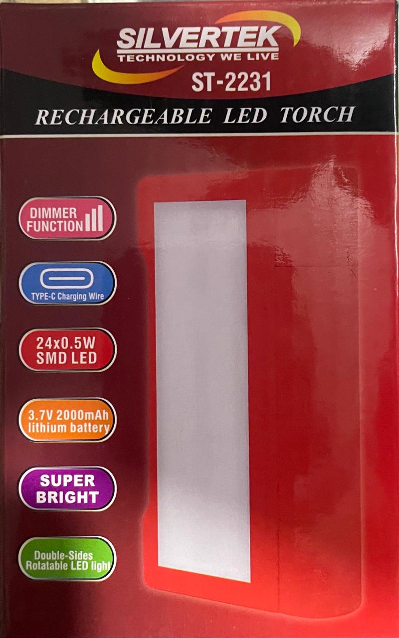 Foldable Silvertek Rechargable Led Torch | ST-2231 | 2000MAH Battery Backup | 180 Degree Rotate Light | Emergency Backup light