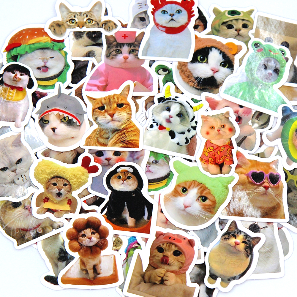 50/100pcs Funny Cat Stickers Cartoon Cute Decals Toy Stationery Guitar Phone Bicycle Laptop Luggage Car Graffiti Kids Sticker