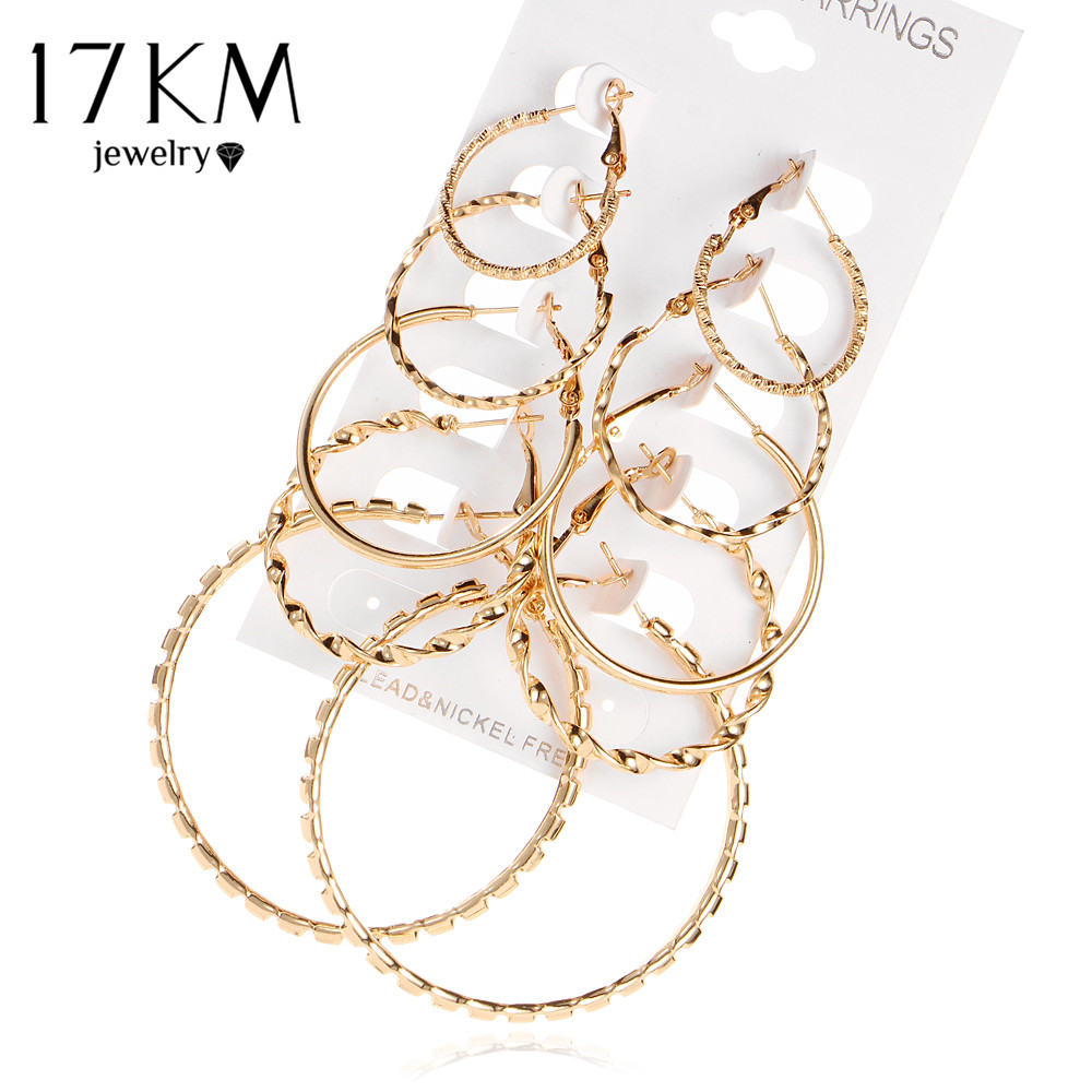 【Happy LifeStore】Oversize Gold Color Big Circle Hoop Earrings Set for Wo Vintage Ear Clip Wedding Jewelry Gift 5 Pair/set