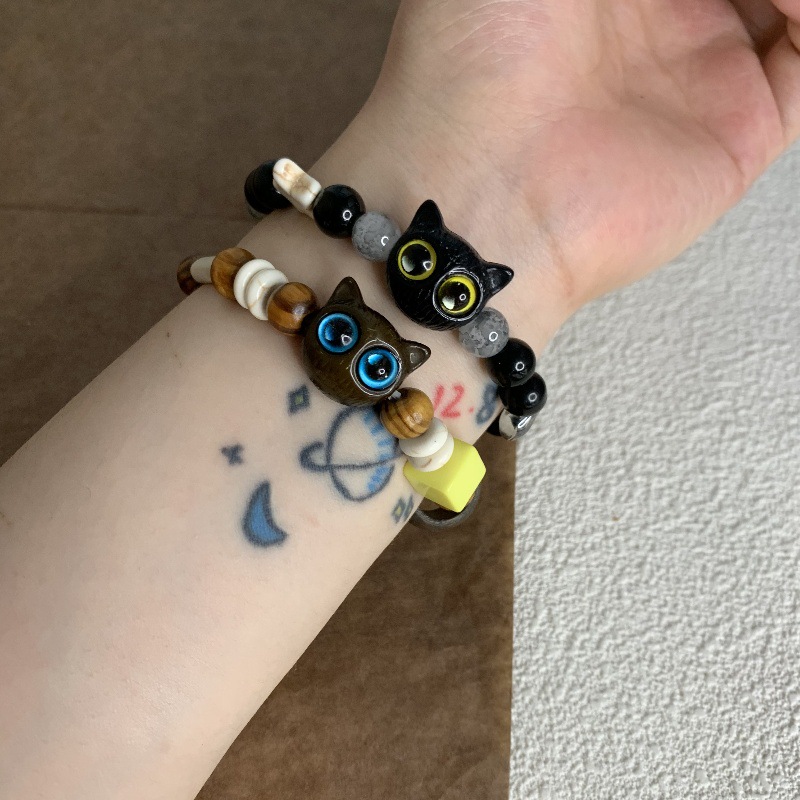 【New Arrivals】New Chinese-style Dopamine Bracelet Female Elegant Sweet Cute Cat Beaded Bracelet Niche All-match National Style Hand Jewelry