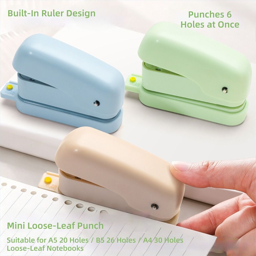 Simple Mini 6-Hole Puncher Labor-Saving Handheld Hole Puncher Loose-Leaf Paper Punch A5/B5/A4 Notebooks