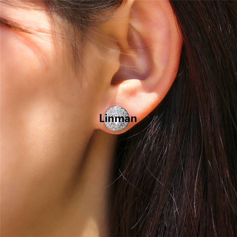 Linman 【Hongtai Store】Girls Cute Crystal Round Color White Zircon Bargain price Stone Wedding Stud Earrings For Wo Ear Studs Vintage Jewelry