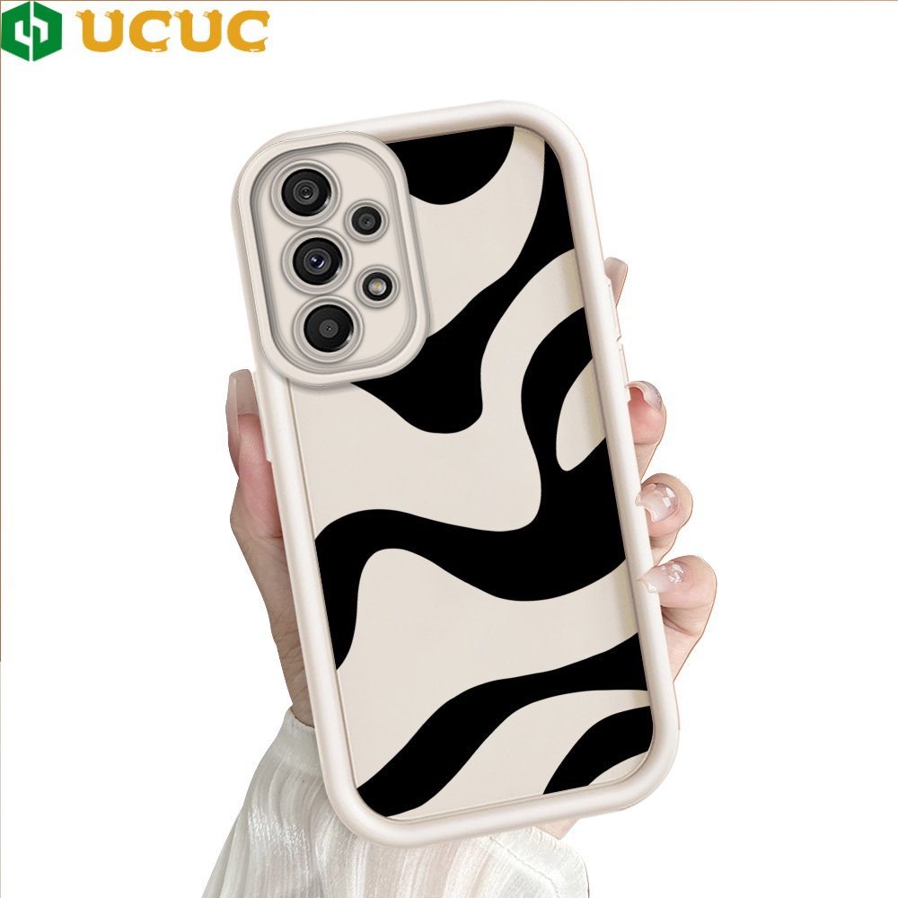 UCUC for Samsung A73 5G Back Cover Black White Stripes Ladder Camera Soft Rubber Protection Phone Case