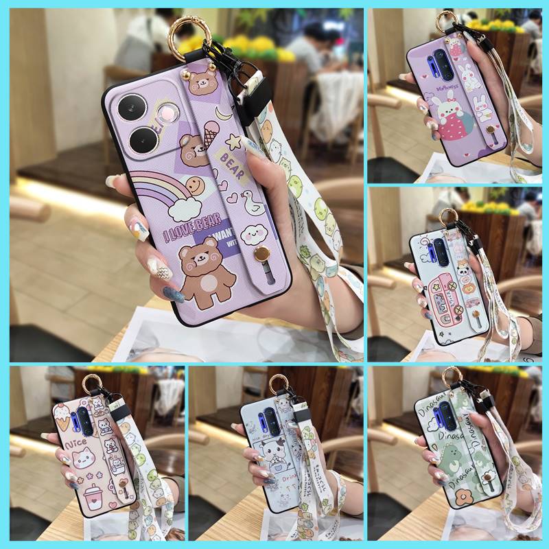 Wrist Strap Waterproof Phone Case For OPPO A5 Pro 5G Global Wristband Shockproof ring Cartoon Anti-dust Lanyard Cute