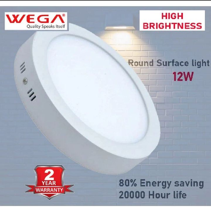 Wega Surface Led Panel Light Metal Body - 12W Round Daylight (Surface Panel Led Bulb 12 Watt ) - 2 years Warranty from Shanti Electric