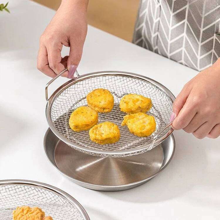 Stainless Steel Chef Frying Strainer Fishing Colander Double-ear Spoon with Handle Kitchen Oil Filter Pan French Fries