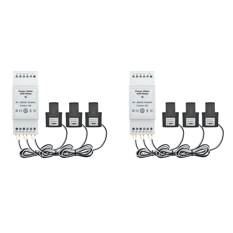 2X Tuya Smart Life WiFi Energy Meter Bidirectional 3 Phase with Dry Contact Switch App Monitor 80A AC110V/240V