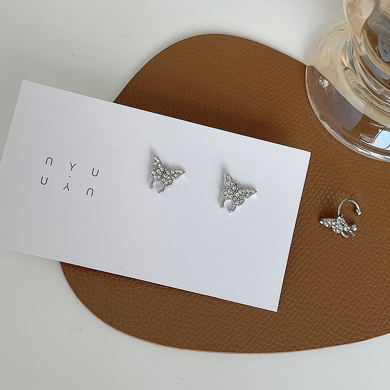 【Special offer】Silver Needle Spring Full Diamond Butterfly Earrings Fairy Minimal Simple Personality Ear Clip Ear Hanging Female 150X