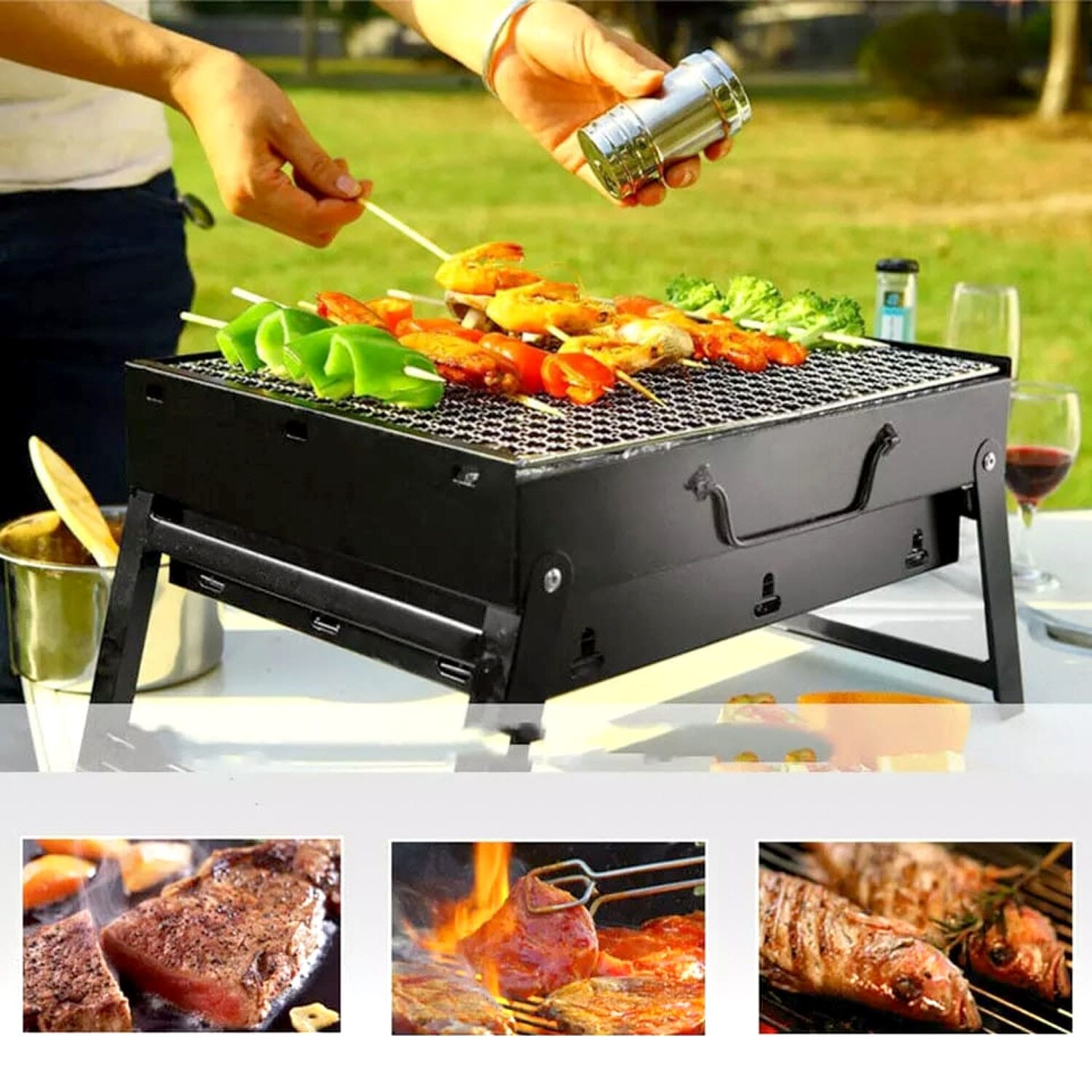 Bbq Portable Charcoal Grill Fold Barbecue Stove Table For Outdoor Camping