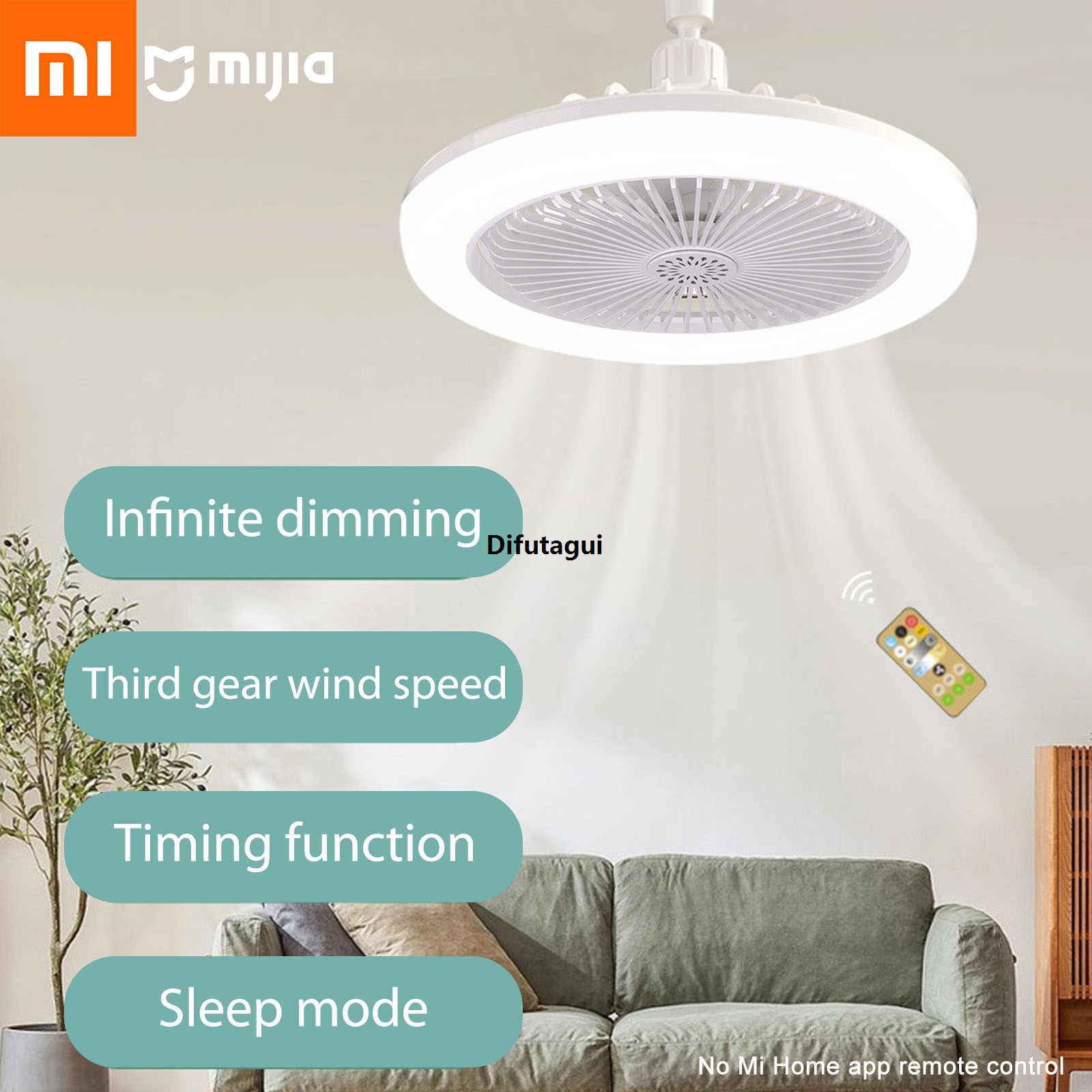 Difutagui Light adjustable remote control chandelier silent speed 3 lights have Original a product Xiaomi 3D41DDF [] ceiling fan cooling fan 3 gear lamp