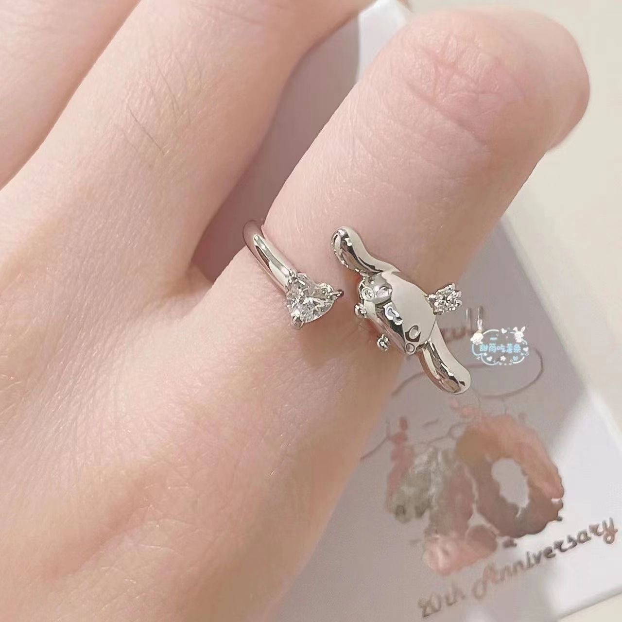 【New arrivals】Sanrio Ring Female Yugui Dog Design 2024 New Big Dog Diamond Zircon Open Ring