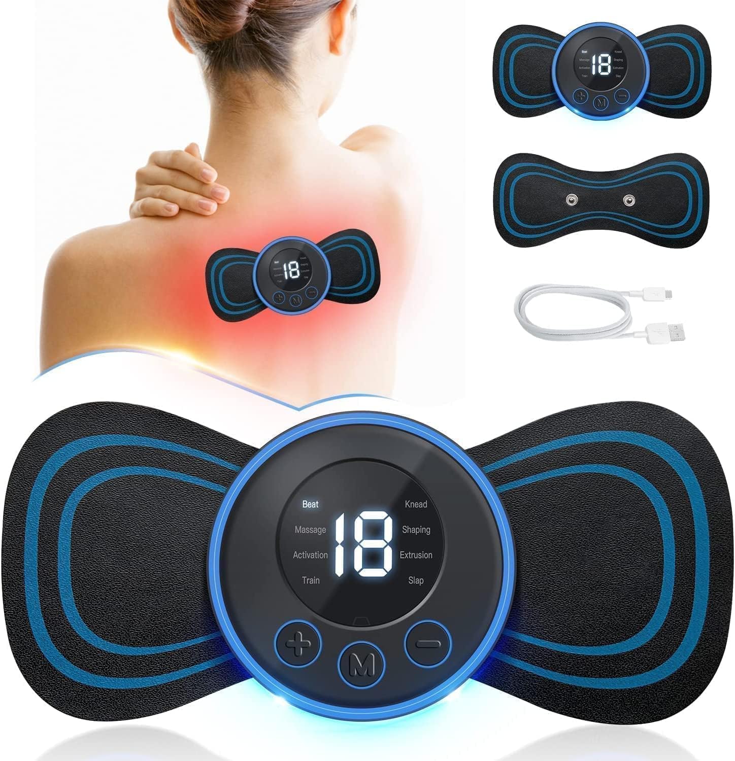 Wireless Mini EMS Butterfly Massager | Portable Rechargeable 8-Mode Muscle Stimulator for Neck, Cervical & Full-Body Pain Relief