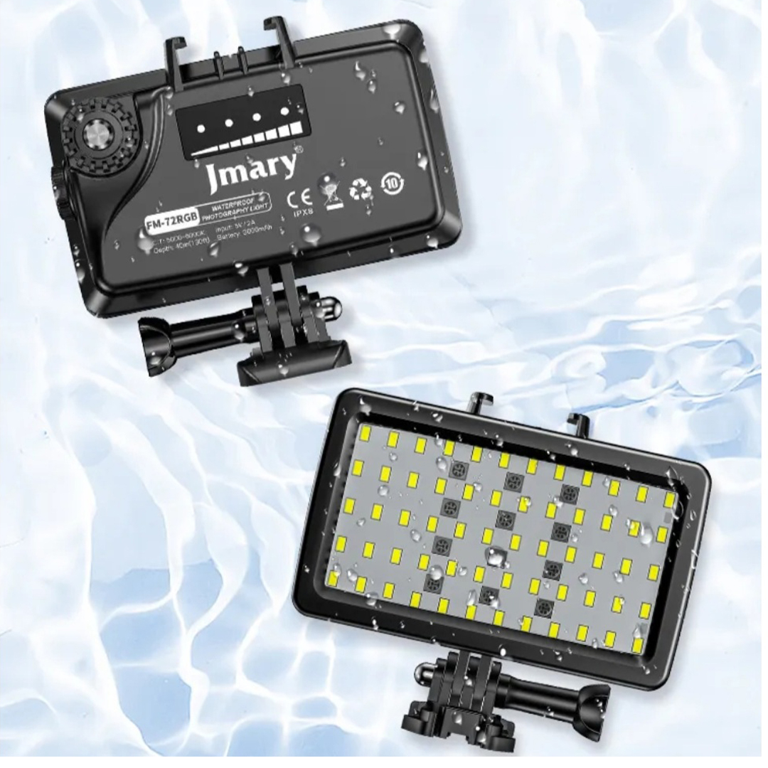 Jmary FM-72RGB Waterproof LED Video Light | 5000LUX Brightness, RGB & Adjustable Color Temperature, 3000mAh Battery | Portable for GoPro, DSLR, Smartphones & Underwater Shooting