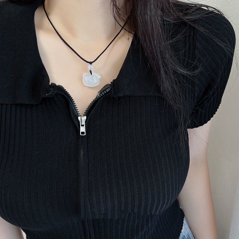 【New arrivals】Cute Cat Women's Hand-woven Student Girlfriend Necklace Retractable Large and Small Ice Penetrant Cat Head Necklace