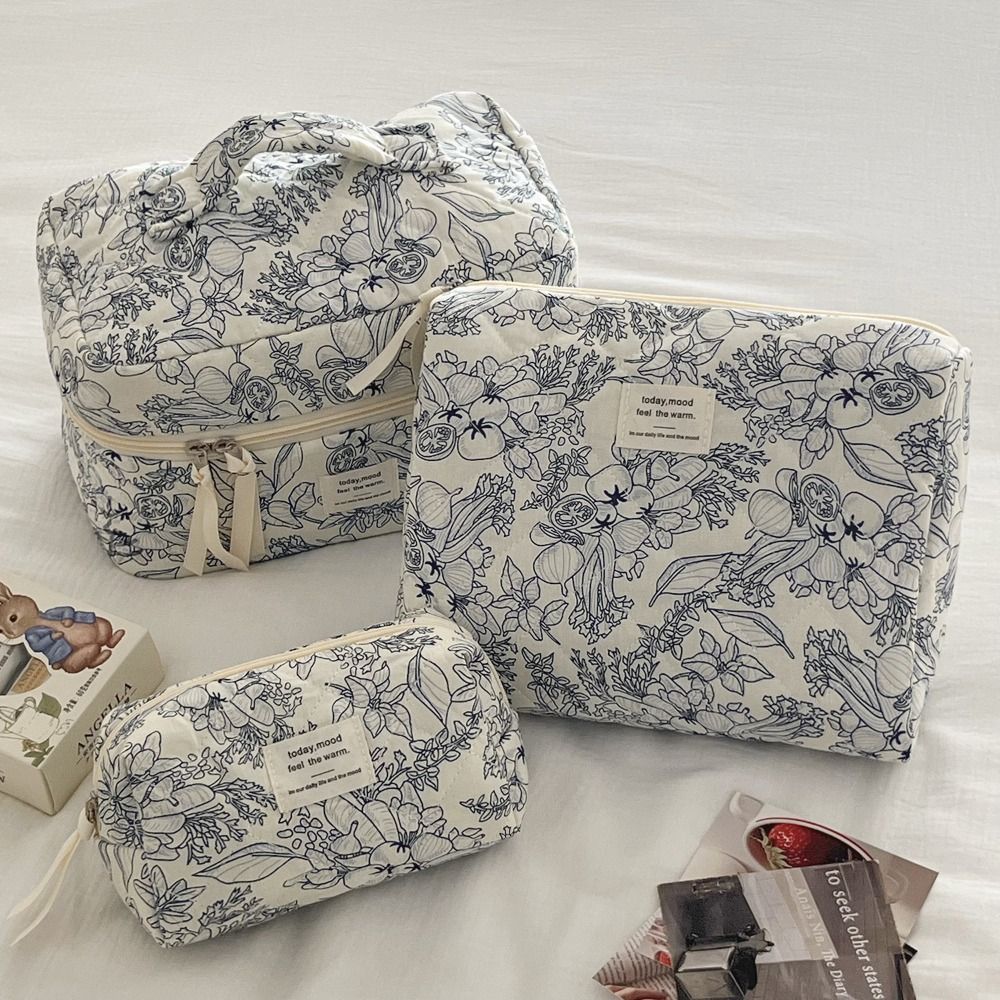 Sweet Jungle Flower Series Aesthetic Cosmetic Organizer Large Capacity Zipper Skincare Clutch Bag Ins Style Washbag Lipstick