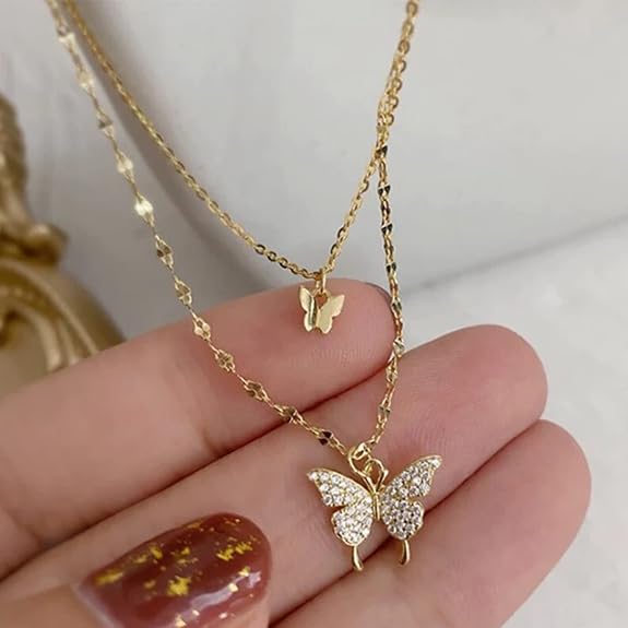 Double Layer Heart & Pearl Necklace for Women - Layered Gold-Tone Chain Necklace with Pearl Accents and Heart Charm, Elegant Fashion Jewelry for Daily Wear (1 Piece)