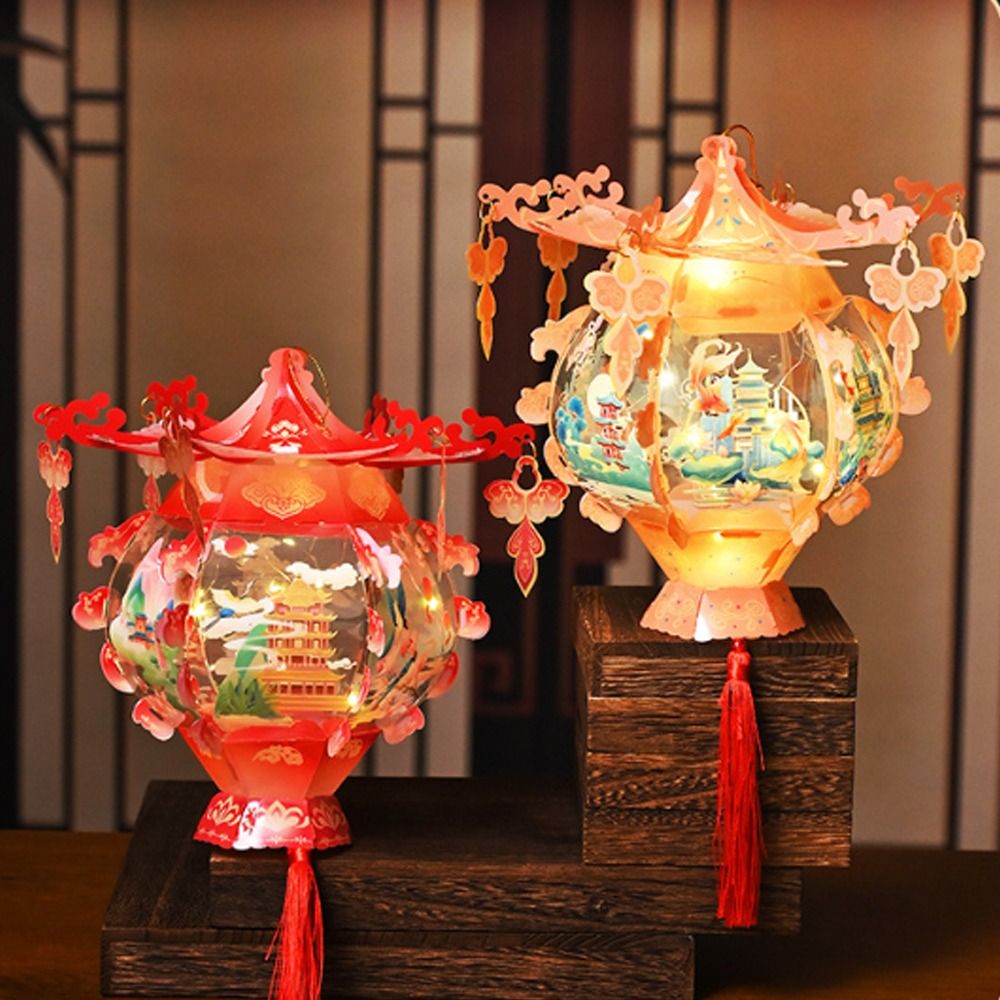DIY Material Bag Cartoon New Year Portable Lantern Chinese Style Blessing Children Handheld Lantern Waterproof Traditional Spring Festival Luminous Lantern Lantern Festival
