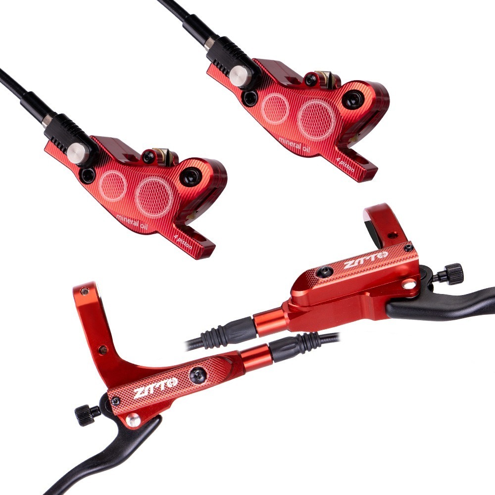 New ZTTO MTB Hydraulic Brake 4 Piston Cooling Pads Bicycle Hydraulic Disc Brake Oil Pressure Bicycle Component Road Bike Caliper MTB