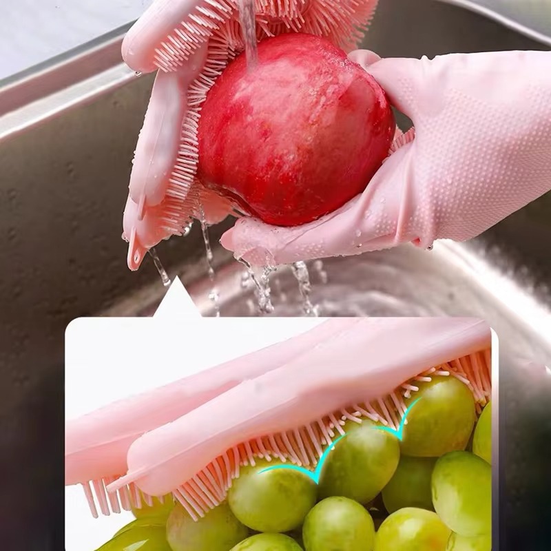 Custom Wholesale Colored Silicone Dishwashing Gloves - Reusable Magic Rubber Hand Washing Gloves for Kitchen