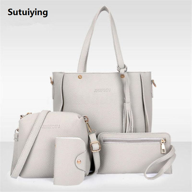 Sutuiying 4pcs Women Embossed Leather Handbag Lady Shoulder Sales promotion Bags Tote Purse Messenger Satchel Set