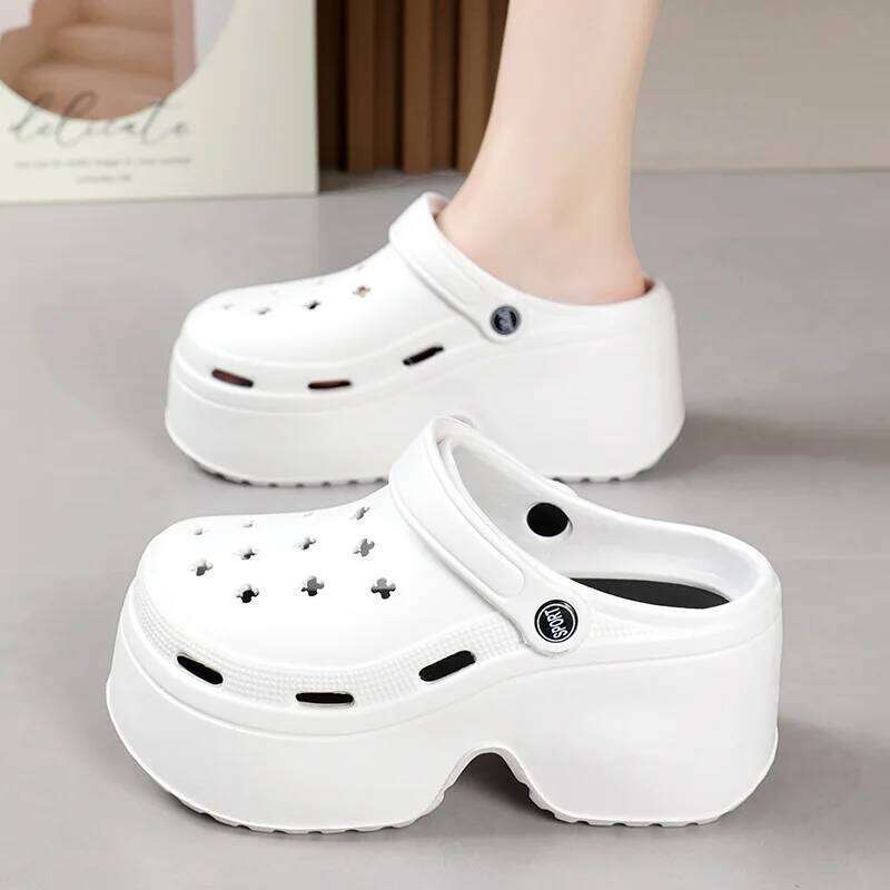 9CM Thick Sandals New Summer Slippers High Heel Soft Sole Beach Garden Outdoor Waterproof Womens Hole Shoes